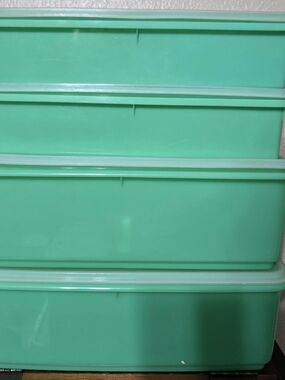 Tupperware Stackable Mint Green Plastic Storage Drawers - 4 Piece Set